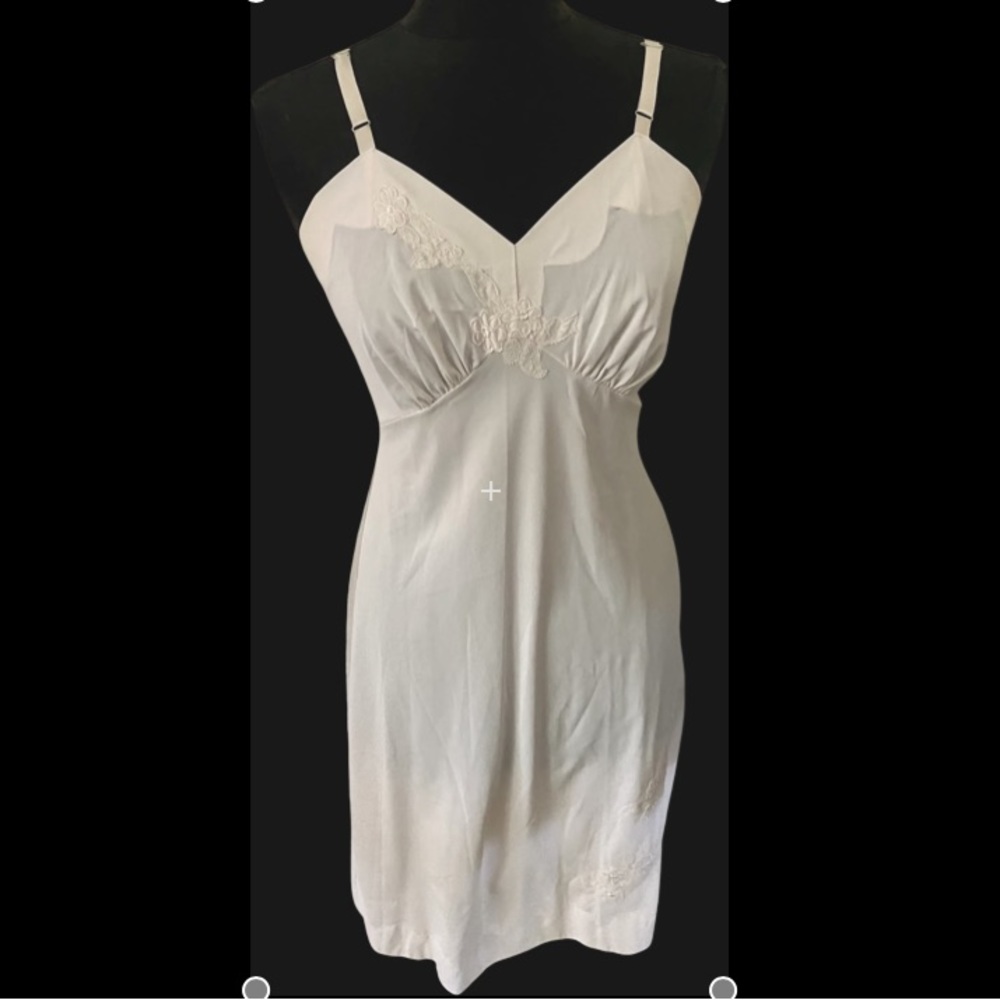 50s/60s vintage Floral Embroidered,lace Accent,trim Midi Slip by Shadowline